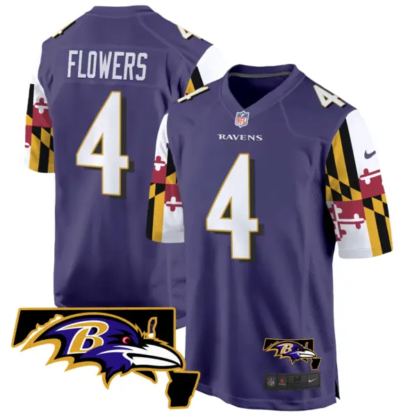 Mens Baltimore Ravens Maryland Flag Game Jersey Zay Flowers Jersey Purple
