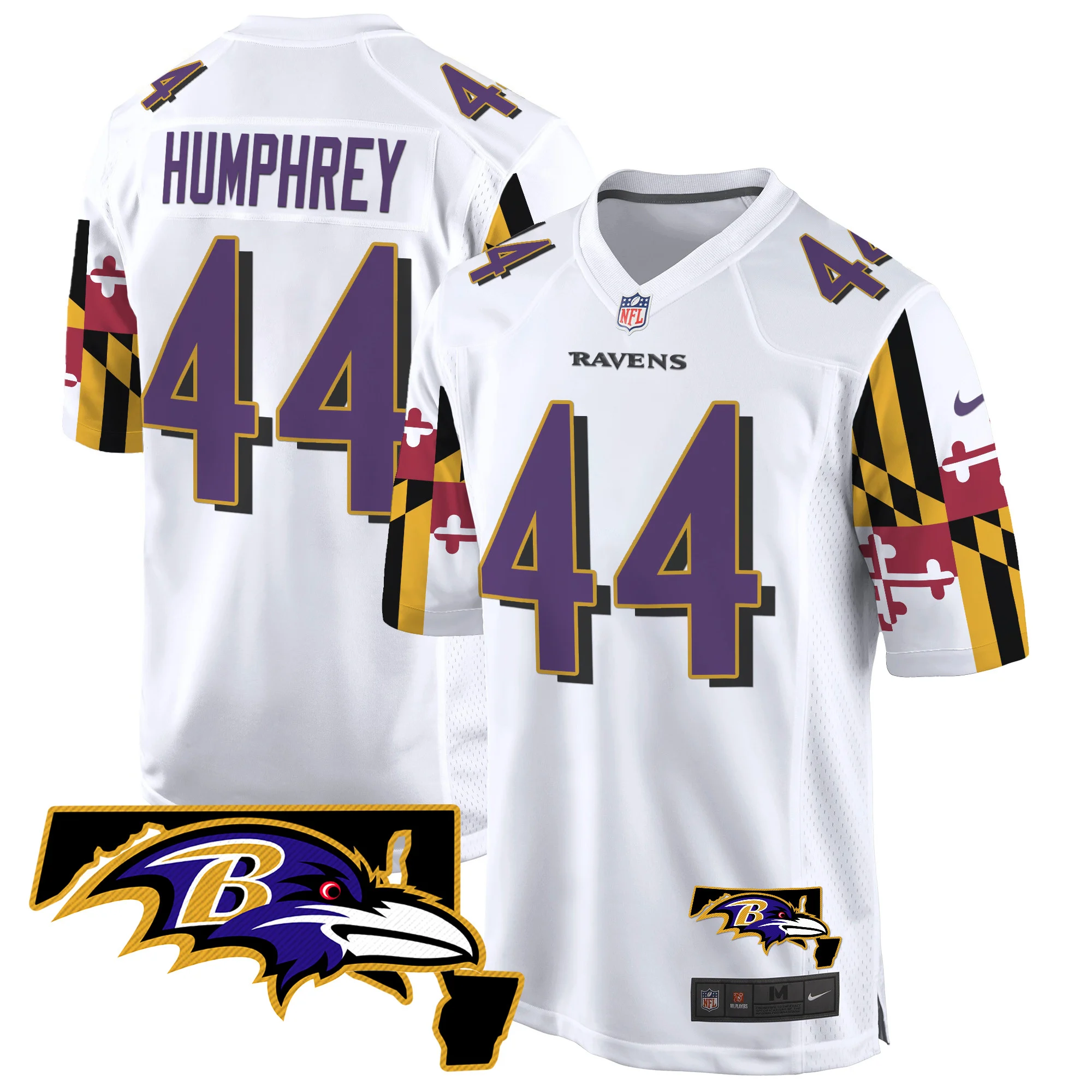 Mens Baltimore Ravens Maryland Flag Game Jersey Marlon Humphrey Jersey White
