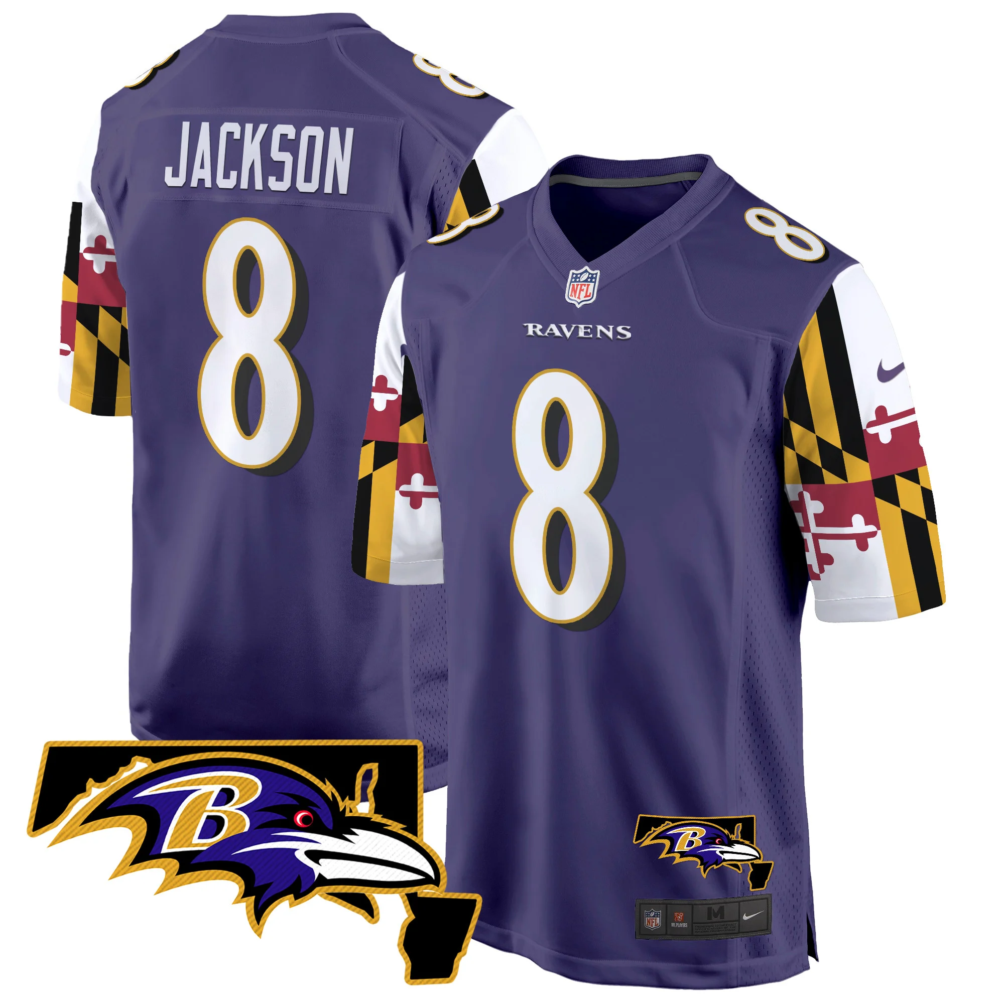 Mens Baltimore Ravens Maryland Flag Game Jersey Lamar Jackson Jersey Purple
