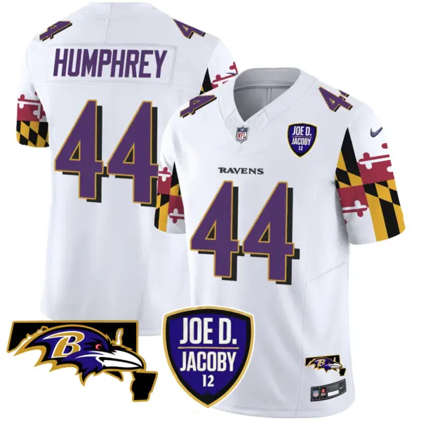 Mens Baltimore Ravens Joe D Jacoby Patch Vapor Limited Jersey V2 Marlon Humphrey Jersey White