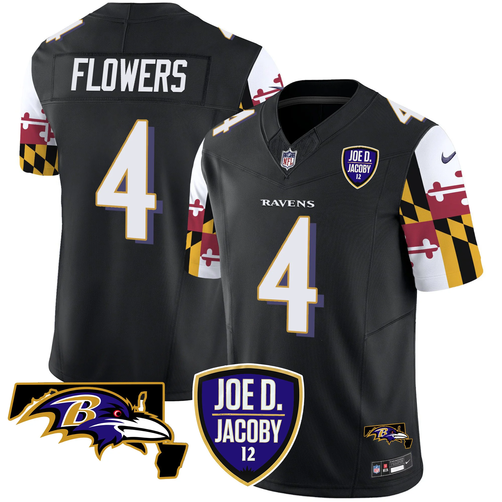 Mens Baltimore Ravens Joe D Jacoby Patch Vapor Limited Jersey V2 Zay Flowers Jersey Black