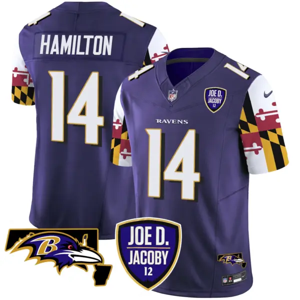 Mens Baltimore Ravens Joe D Jacoby Patch Vapor Limited Jersey V2 Kyle Hamilton Jersey Purple