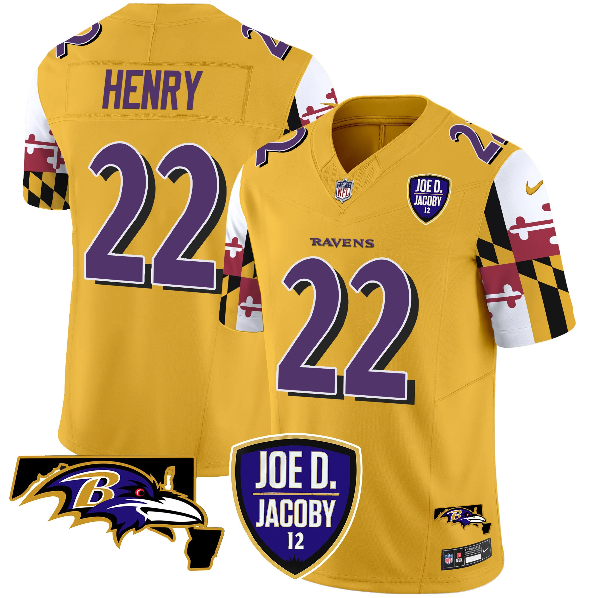 Mens Baltimore Ravens Joe D Jacoby Patch Vapor Limited Jersey V2 Derrick Henry Jersey Gold