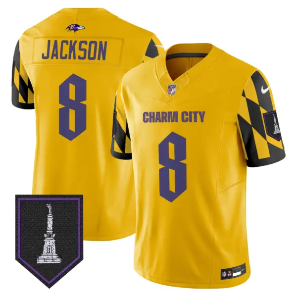 Mens Baltimore Ravens City Edition Patch Vapor Limited Jersey Lamar Jackson Jersey Gold