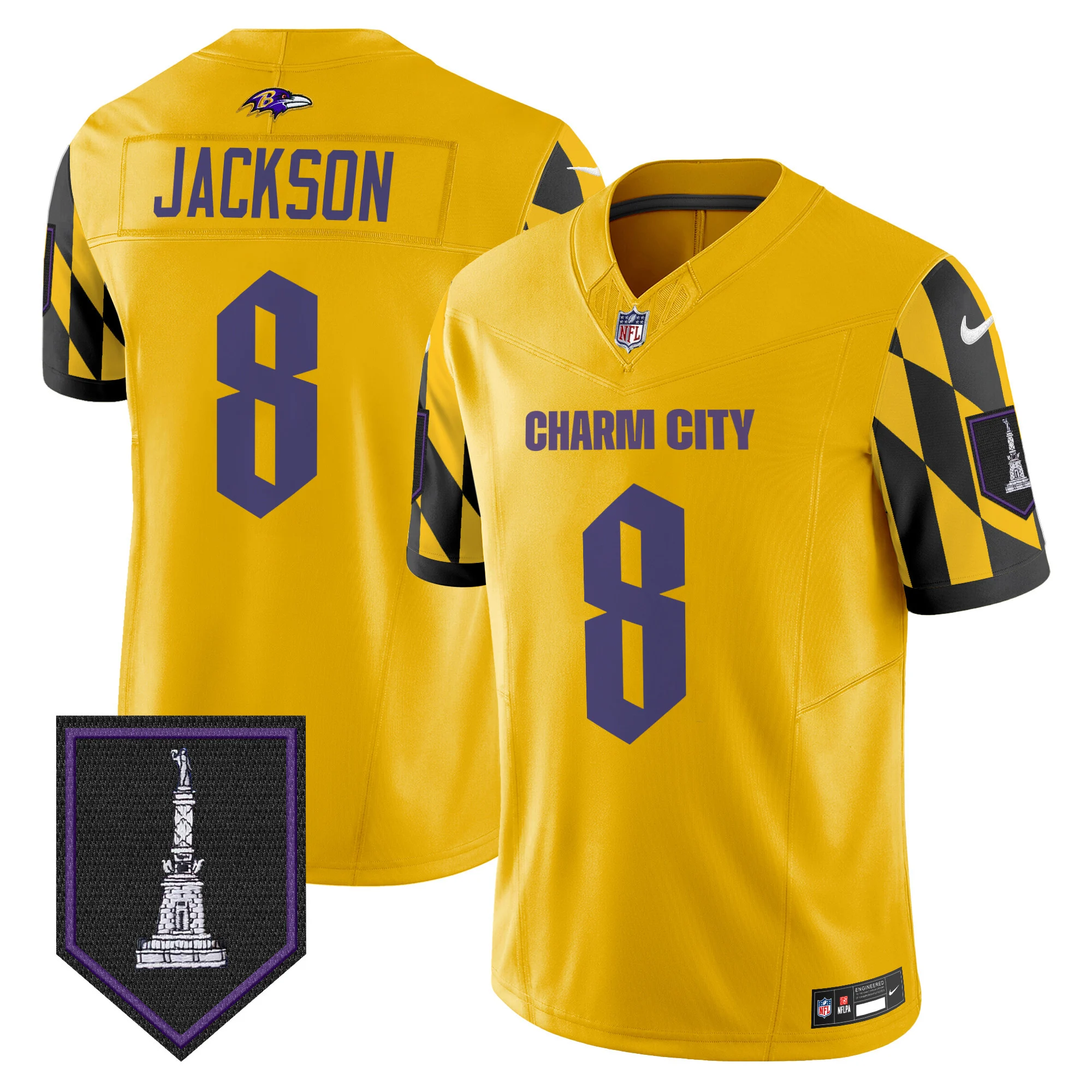 Mens Baltimore Ravens City Edition Patch Vapor Limited Jersey Lamar Jackson Jersey Gold
