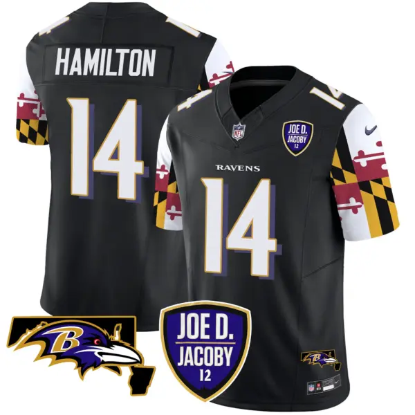 Mens Baltimore Ravens Joe D Jacoby Patch Vapor Limited Jersey V2 Kyle Hamilton Jersey Black