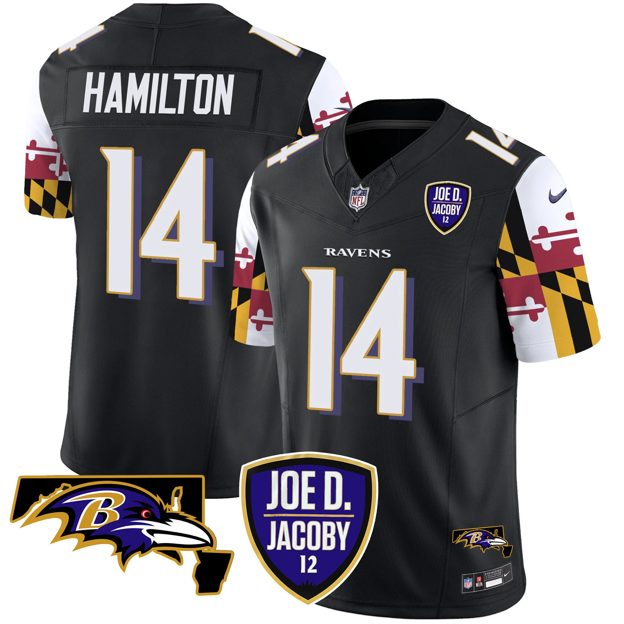 Mens Baltimore Ravens Joe D Jacoby Patch Vapor Limited Jersey V2 Kyle Hamilton Jersey Black