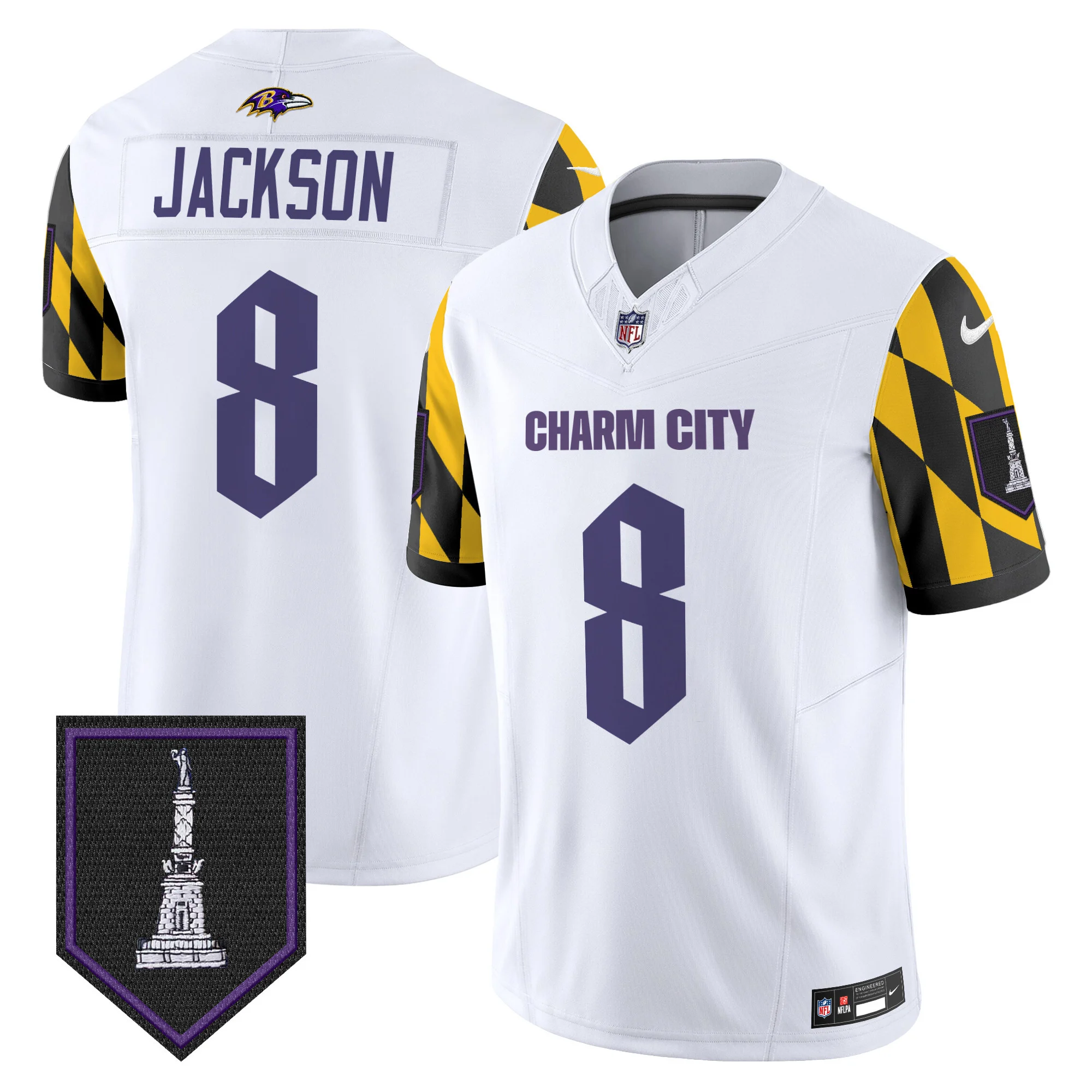 Mens Baltimore Ravens City Edition Patch Vapor Limited Jersey Lamar Jackson Jersey White
