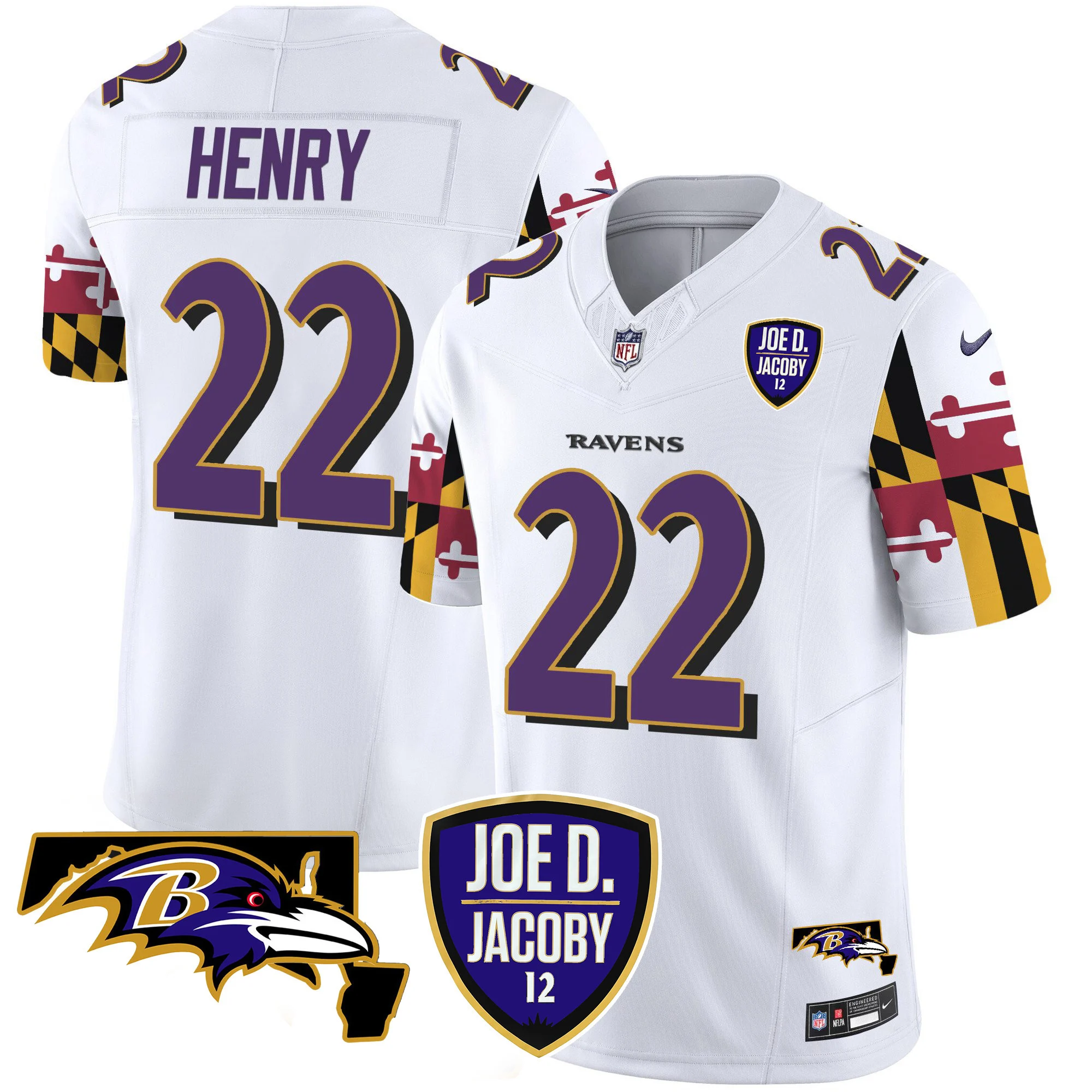 Mens Baltimore Ravens Joe D Jacoby Patch Vapor Limited Jersey V2 Derrick Henry Jersey White