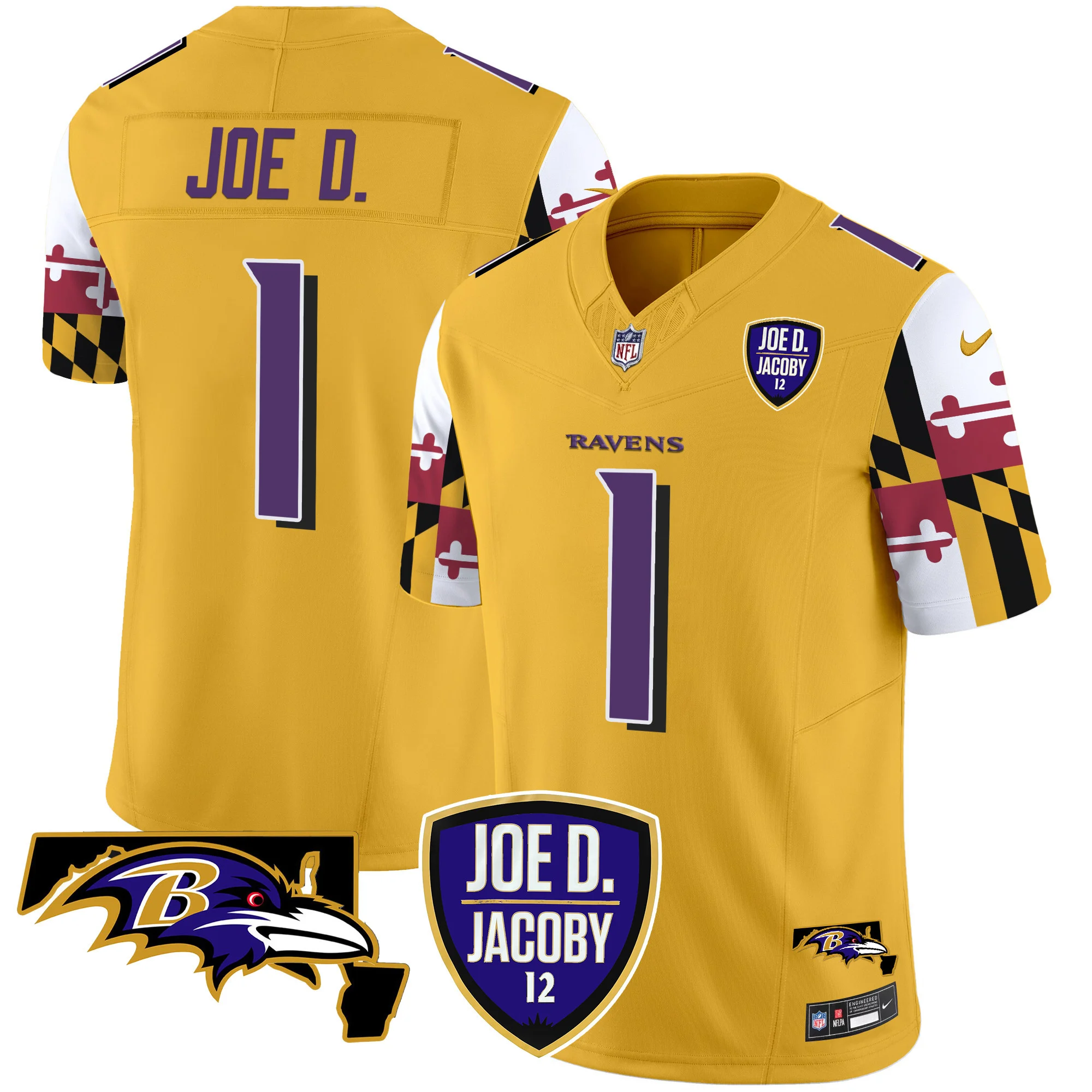 Mens Baltimore Ravens Joe D Jacoby Patch Vapor Limited Jersey V2 Joe D Jersey Gold