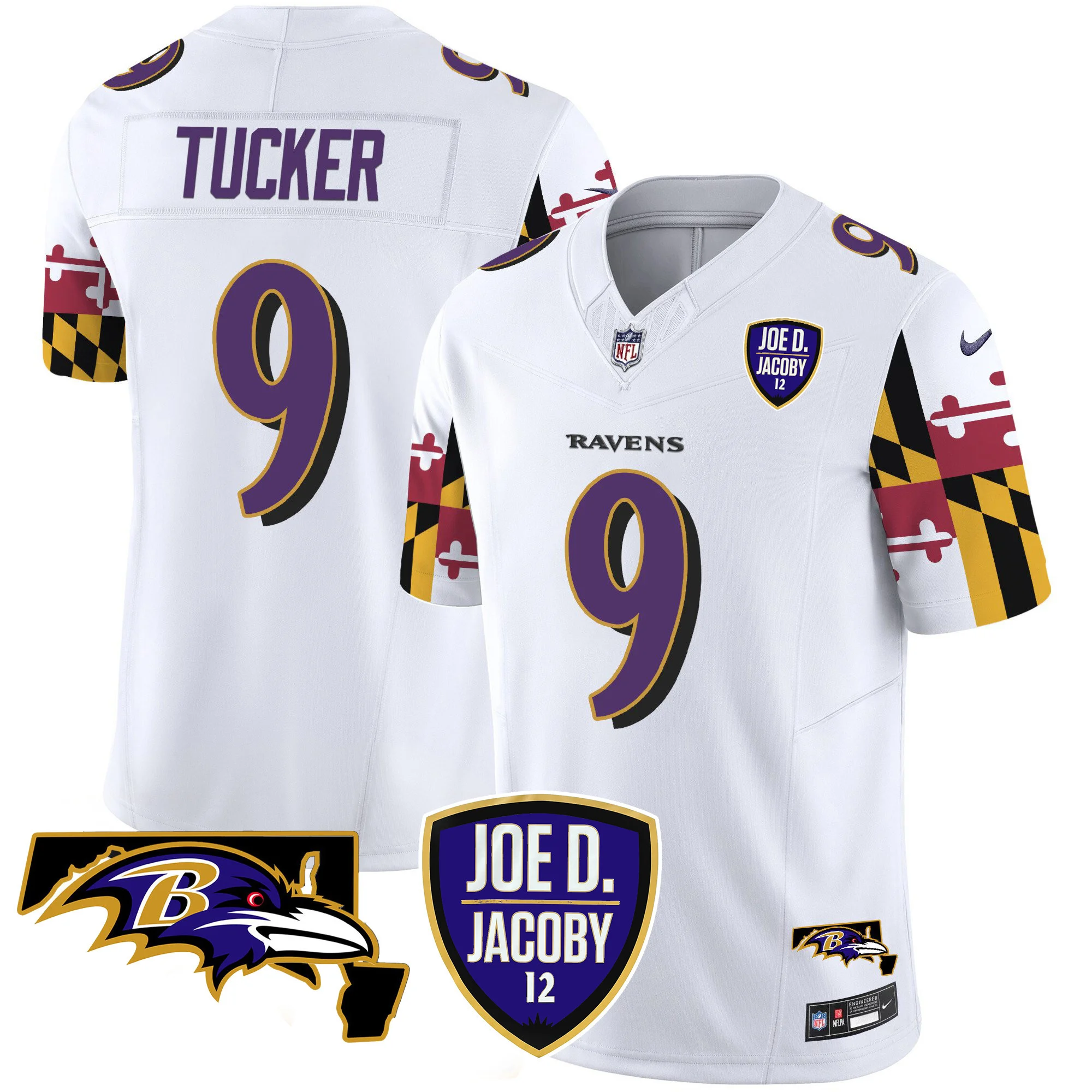 Mens Baltimore Ravens Joe D Jacoby Patch Vapor Limited Jersey V2 Justin Tucker Jersey White