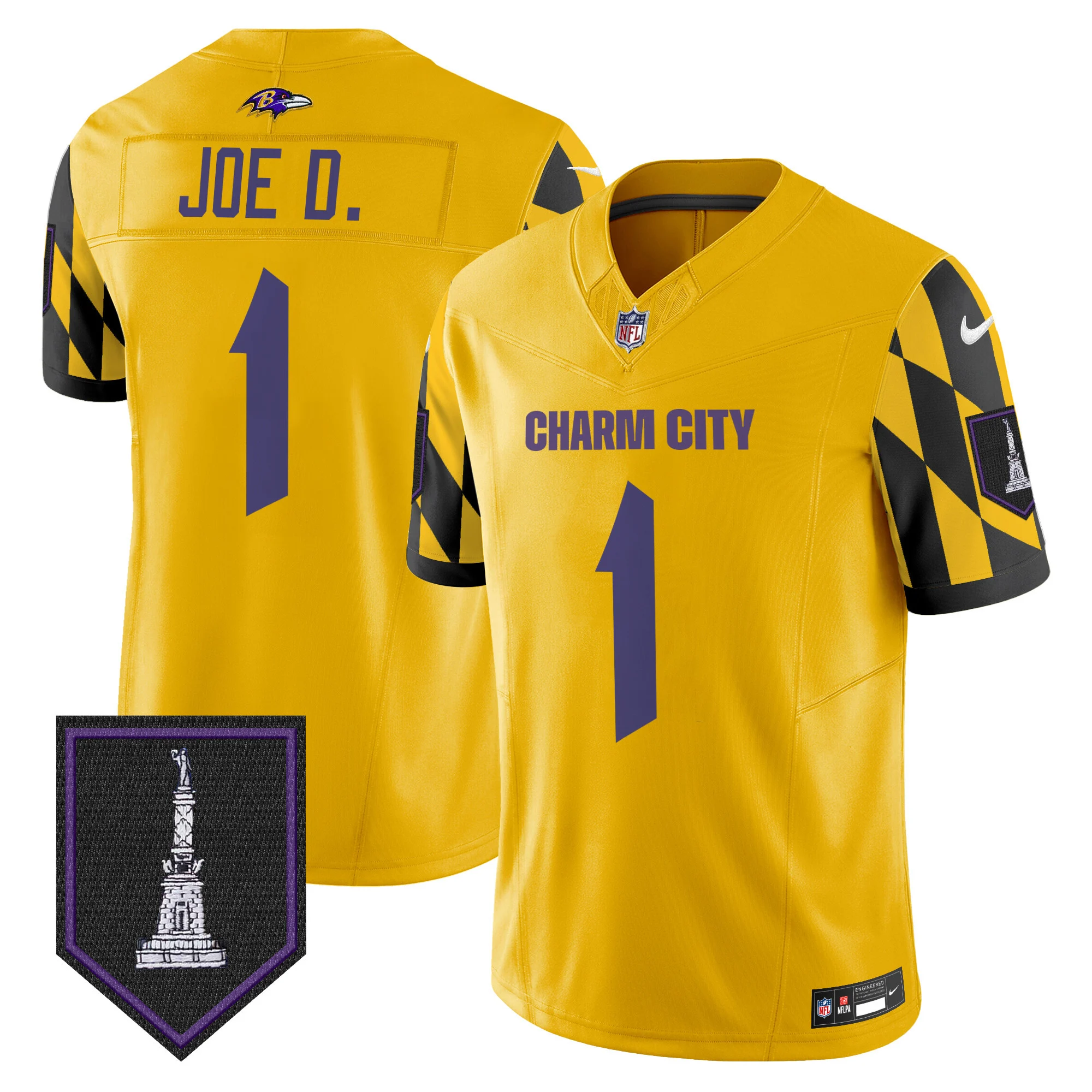 Mens Baltimore Ravens City Edition Patch Vapor Limited Jersey Joe D Jersey Gold