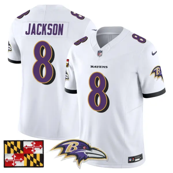 Mens Baltimore Ravens 2024 Maryland Flag Vapor Limited Jersey Lamar Jackson Jersey White