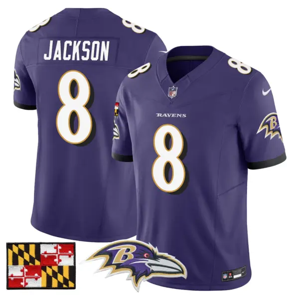 Mens Baltimore Ravens 2024 Maryland Flag Vapor Limited Jersey Lamar Jackson Jersey Purple