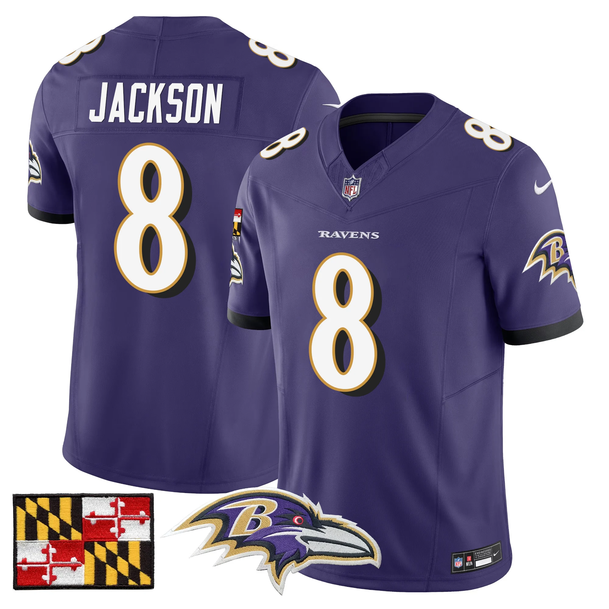 Mens Baltimore Ravens 2024 Maryland Flag Vapor Limited Jersey Lamar Jackson Jersey Purple