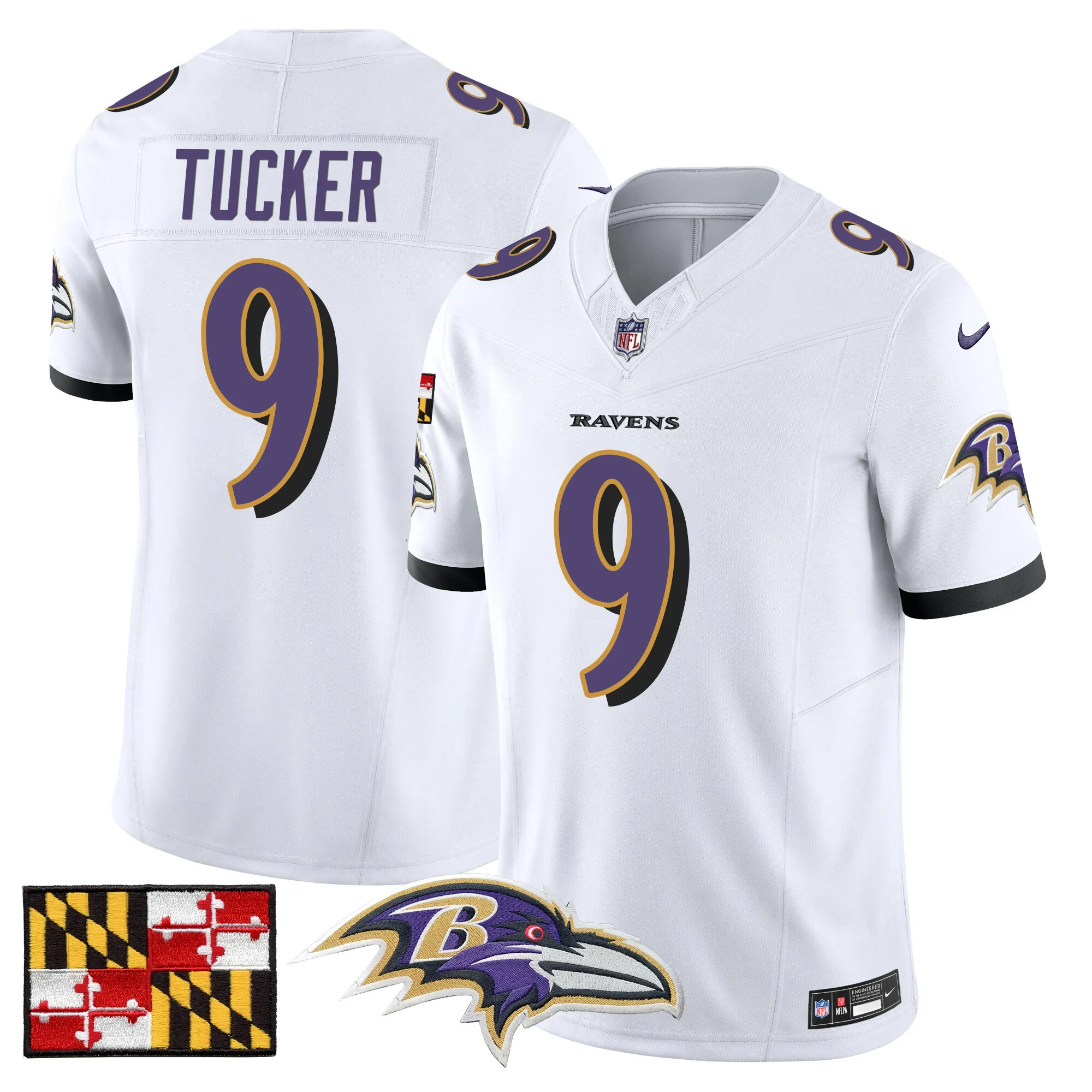 Mens Baltimore Ravens 2024 Maryland Flag Vapor Limited Jersey Justin Tucker Jersey White