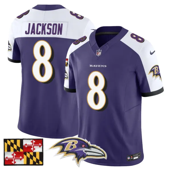 Mens Baltimore Ravens 2024 Maryland Flag Vapor Limited Jersey Lamar Jackson Jersey Purple Alternate