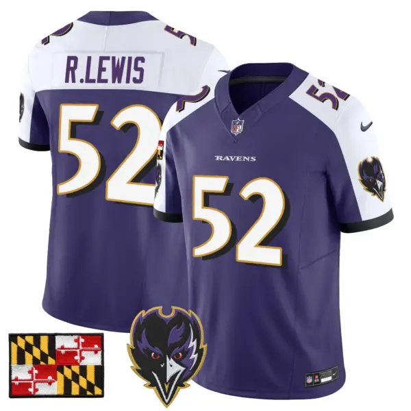 Mens Baltimore Ravens 2024 Maryland Flag Vapor Limited Jersey V2 Ray Lewis Jersey Purple Alternate