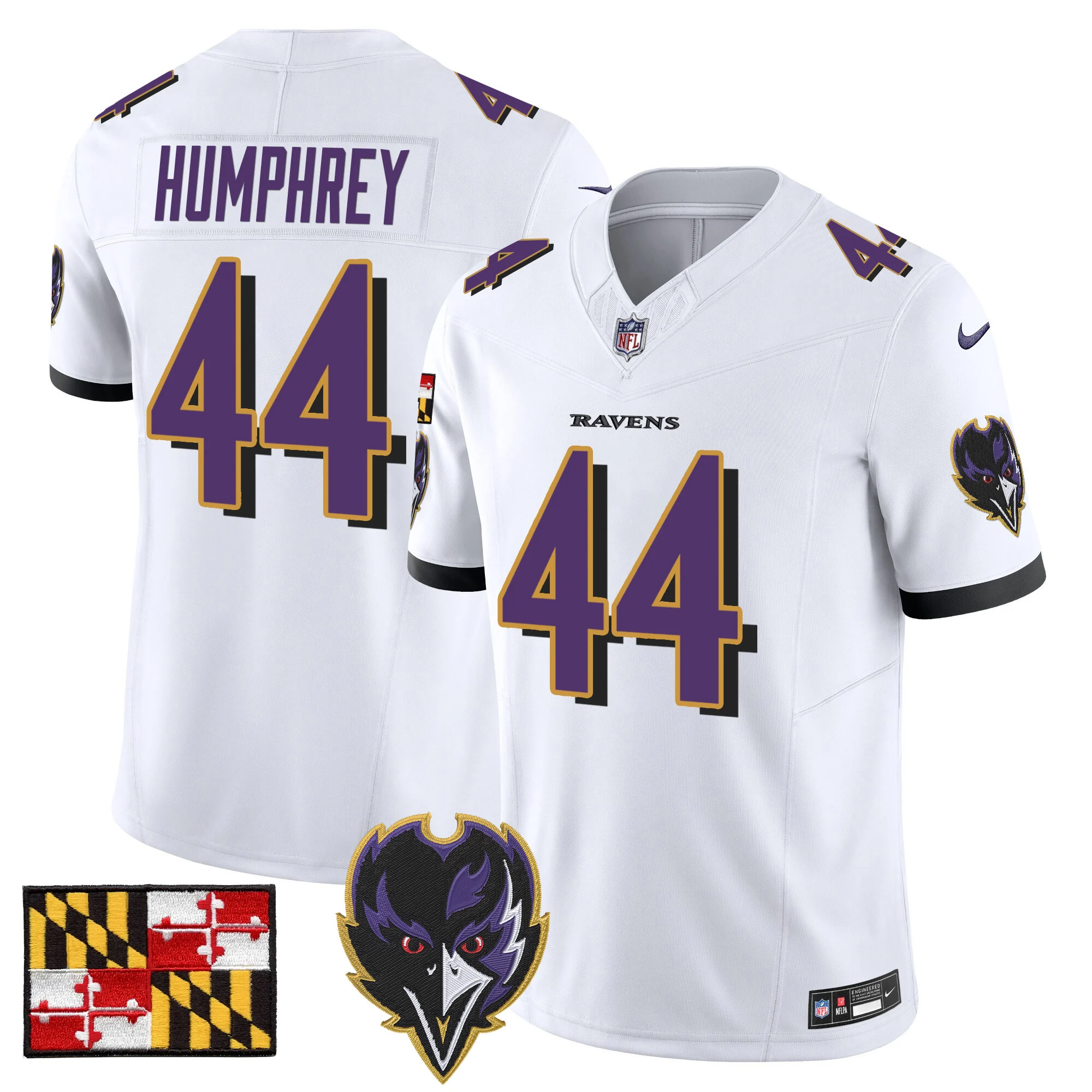 Mens Baltimore Ravens 2024 Maryland Flag Vapor Limited Jersey V2 Marlon Humphley Jersey White
