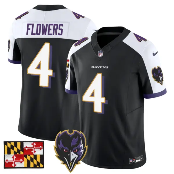 Mens Baltimore Ravens 2024 Maryland Flag Vapor Limited Jersey V2 Zay Flowers Jersey Black Alternate