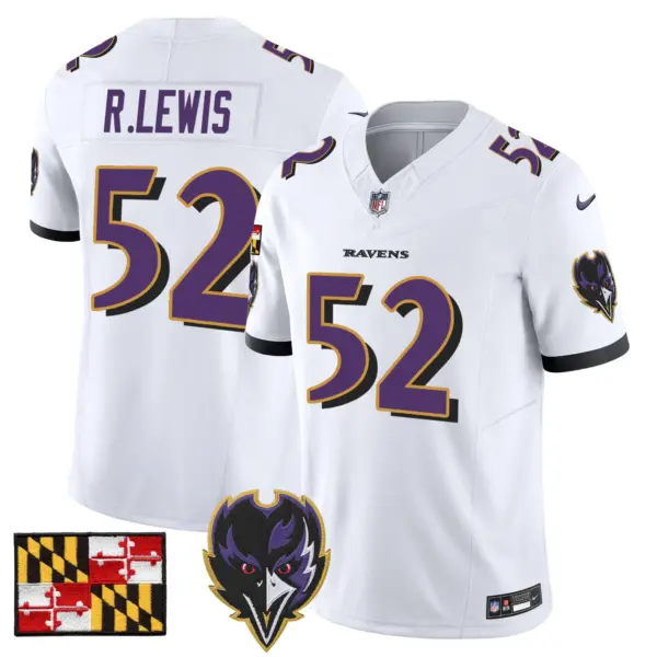 Mens Baltimore Ravens 2024 Maryland Flag Vapor Limited Jersey V2 Ray Lewis Jersey White