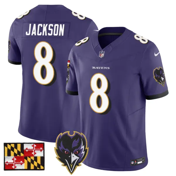 Mens Baltimore Ravens 2024 Maryland Flag Vapor Limited Jersey V2 Lamar Jackson Jersey Purple