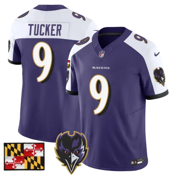 Mens Baltimore Ravens 2024 Maryland Flag Vapor Limited Jersey V2 Justin Tucker Jersey Purple Alternate