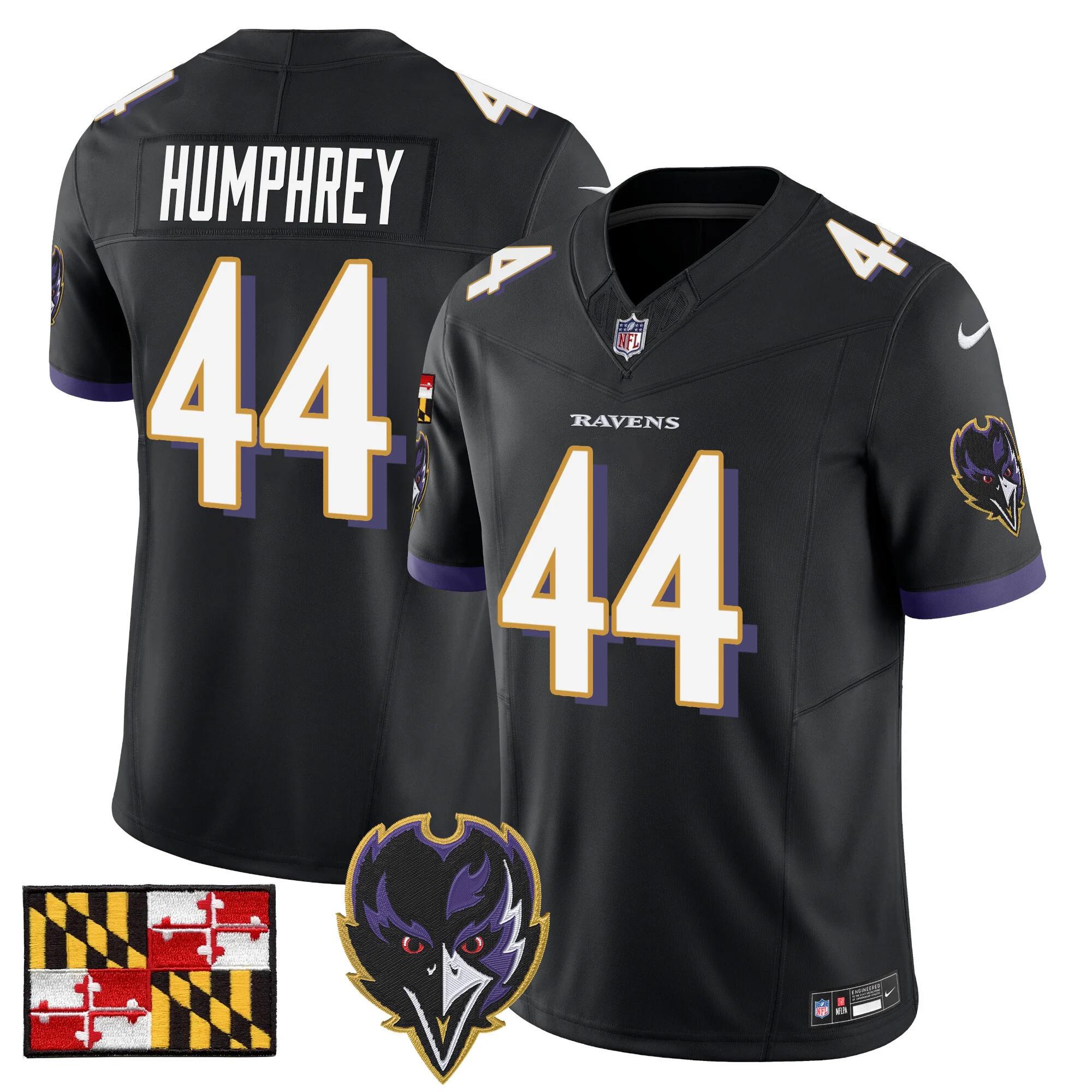 Mens Baltimore Ravens 2024 Maryland Flag Vapor Limited Jersey V2 Marlon Humphley Jersey Black