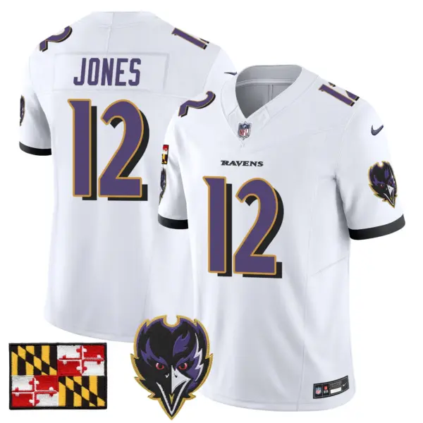 Mens Baltimore Ravens 2024 Maryland Flag Vapor Limited Jersey V2 Jacoby Jones Jersey White