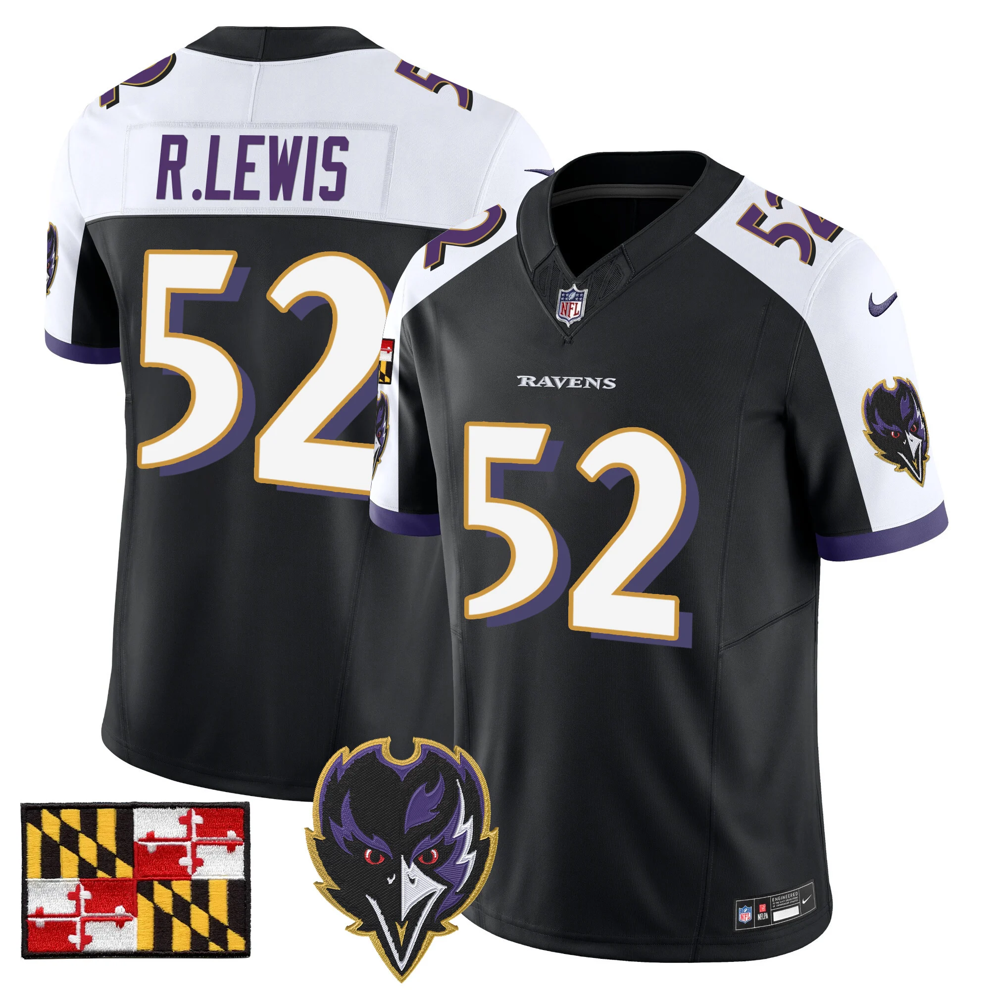 Mens Baltimore Ravens 2024 Maryland Flag Vapor Limited Jersey V2 Ray Lewis Jersey Black Alternate