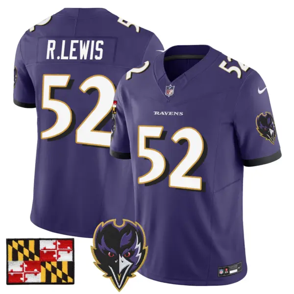 Mens Baltimore Ravens 2024 Maryland Flag Vapor Limited Jersey V2 Ray Lewis Jersey Purple