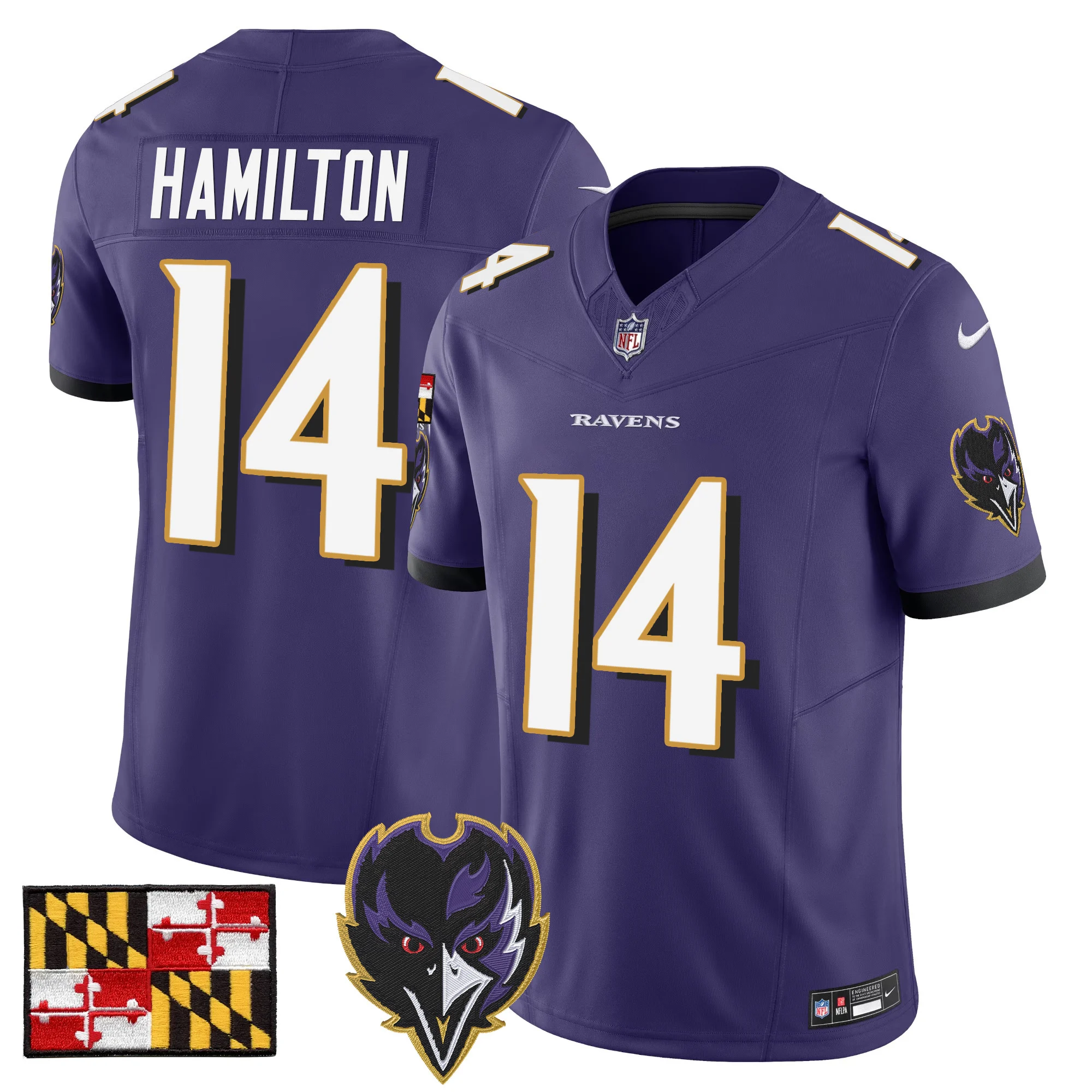Mens Baltimore Ravens 2024 Maryland Flag Vapor Limited Jersey V2 Kyle Hamilton Jersey Purple