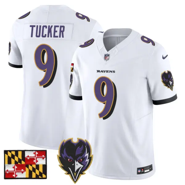 Mens Baltimore Ravens 2024 Maryland Flag Vapor Limited Jersey V2 Justin Tucker Jersey White