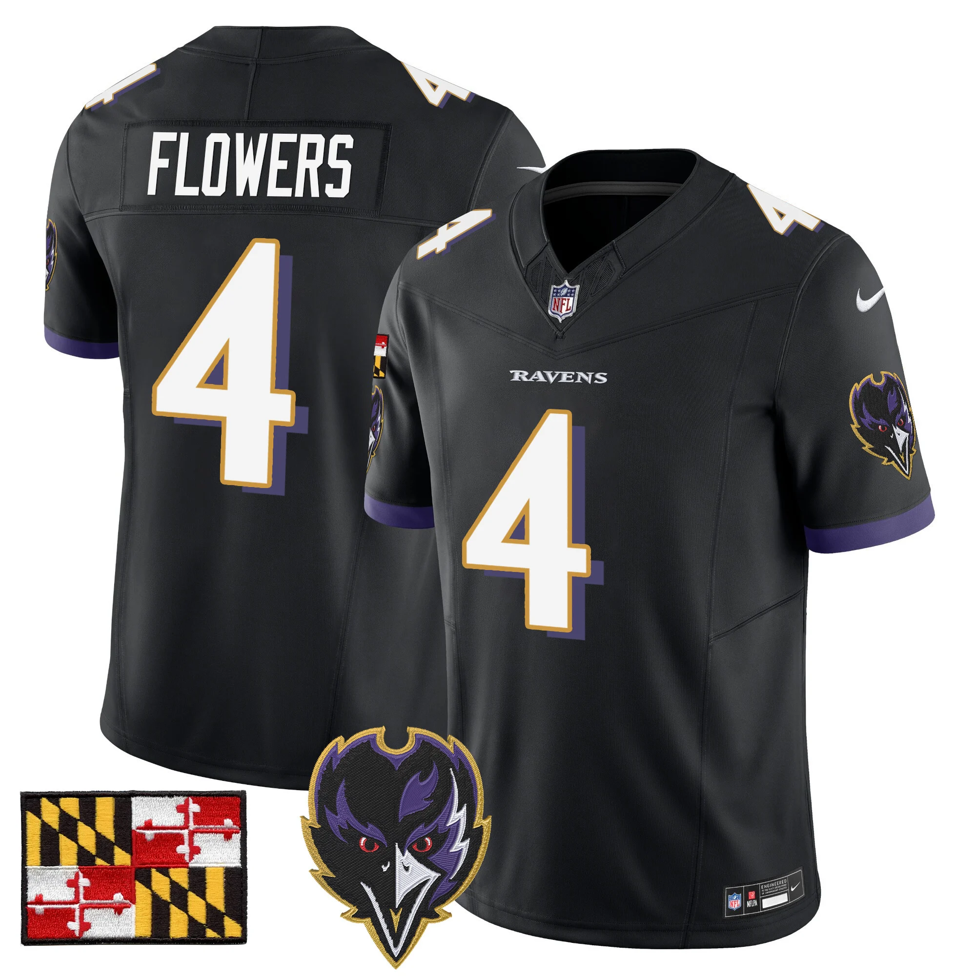 Mens Baltimore Ravens 2024 Maryland Flag Vapor Limited Jersey V2 Zay Flowers Jersey Black