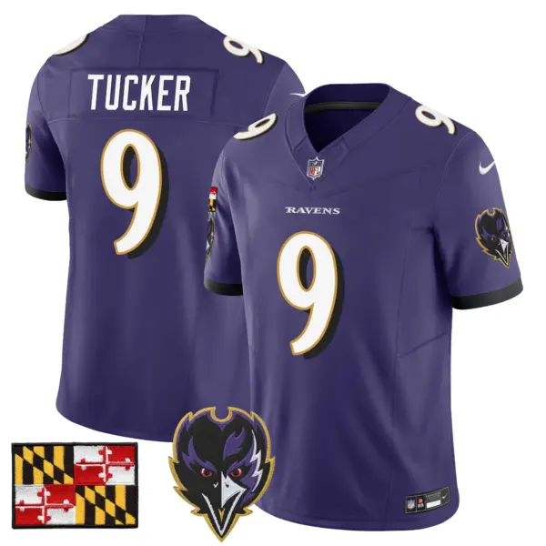 Mens Baltimore Ravens 2024 Maryland Flag Vapor Limited Jersey V2 Justin Tucker Jersey Purple