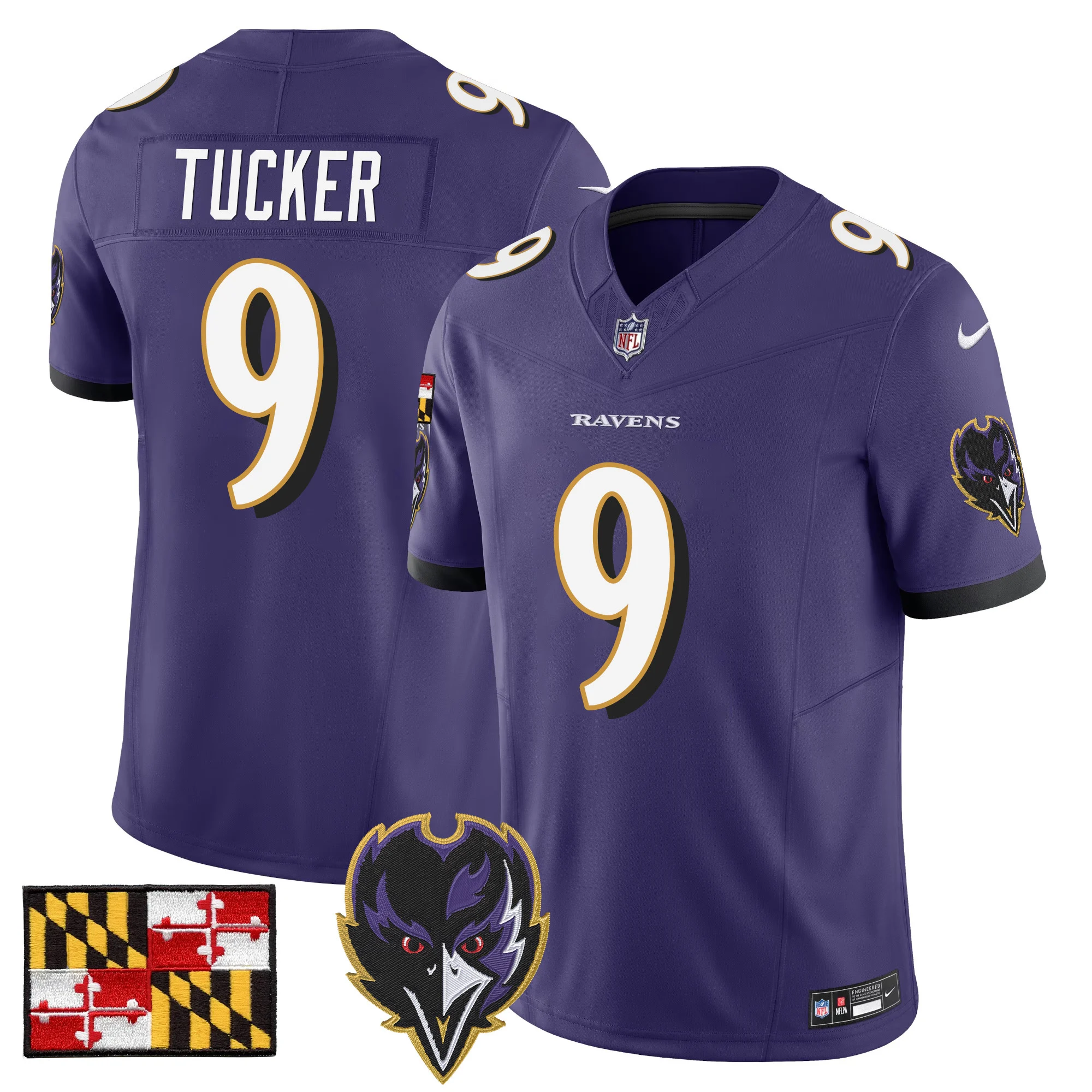 Mens Baltimore Ravens 2024 Maryland Flag Vapor Limited Jersey V2 Justin Tucker Jersey Purple