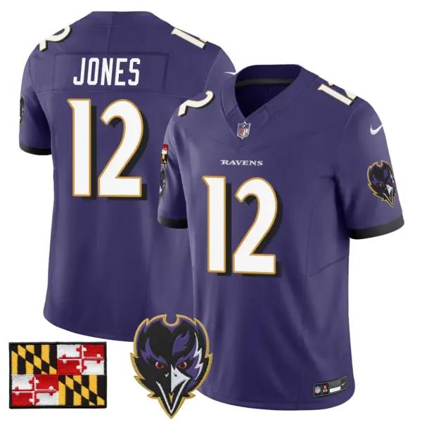 Mens Baltimore Ravens 2024 Maryland Flag Vapor Limited Jersey V2 Jacoby Jones Jersey Purple
