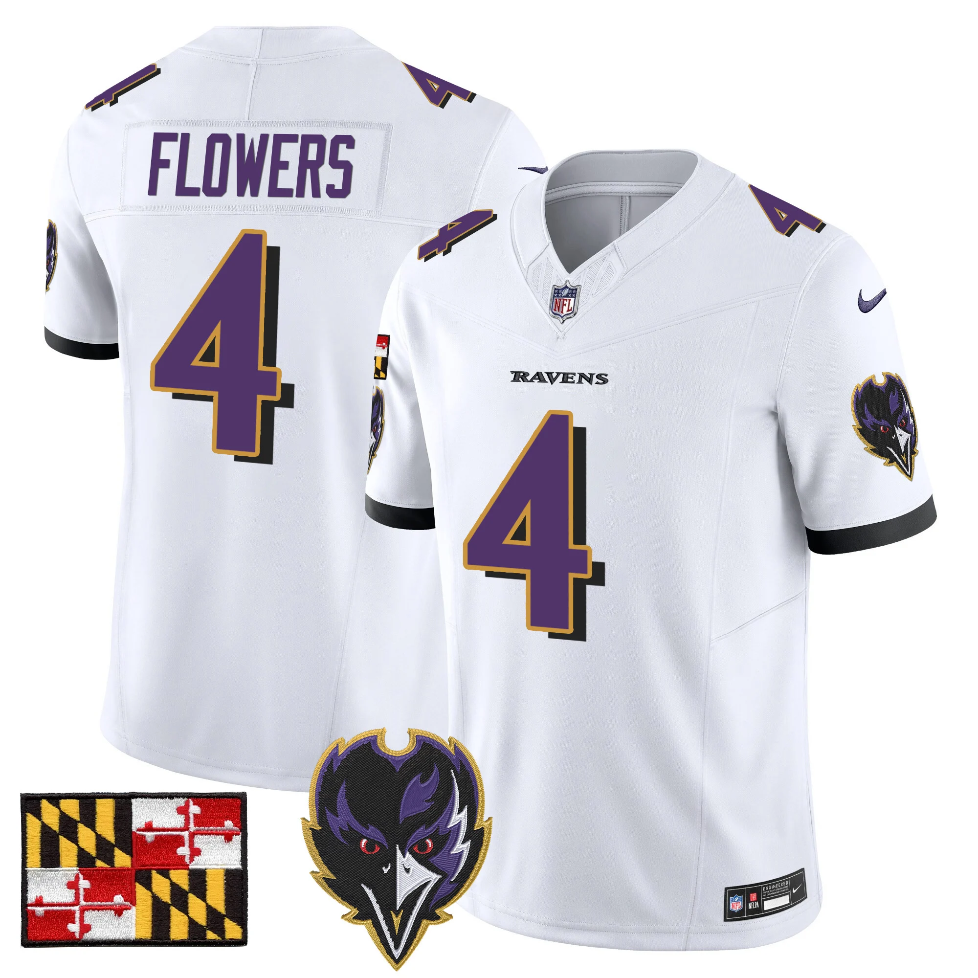 Mens Baltimore Ravens 2024 Maryland Flag Vapor Limited Jersey V2 Zay Flowers Jersey White