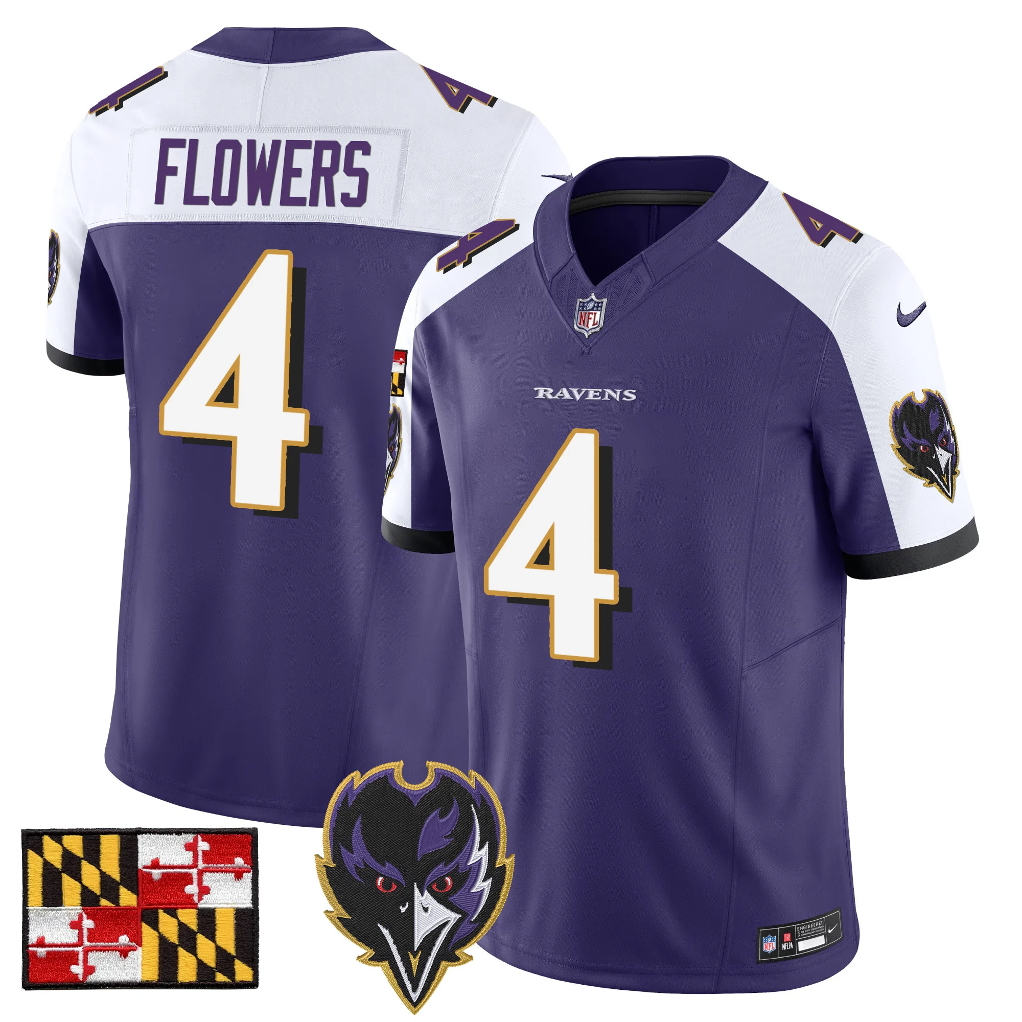 Mens Baltimore Ravens 2024 Maryland Flag Vapor Limited Jersey V2 Zay Flowers Jersey Purple Alternate