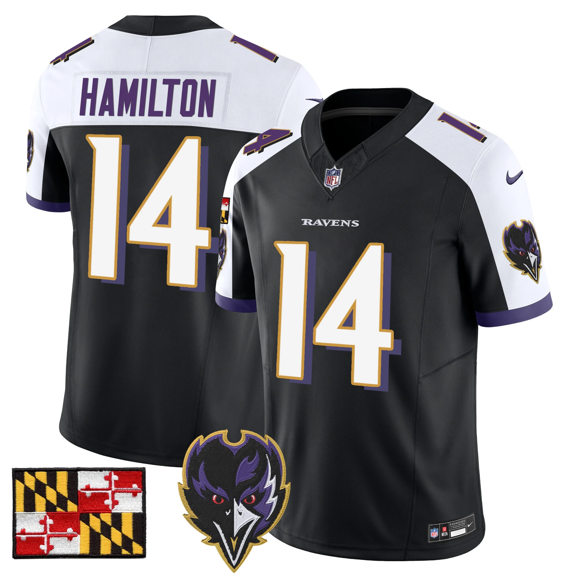 Mens Baltimore Ravens 2024 Maryland Flag Vapor Limited Jersey V2 Kyle Hamilton Jersey Black Alternate