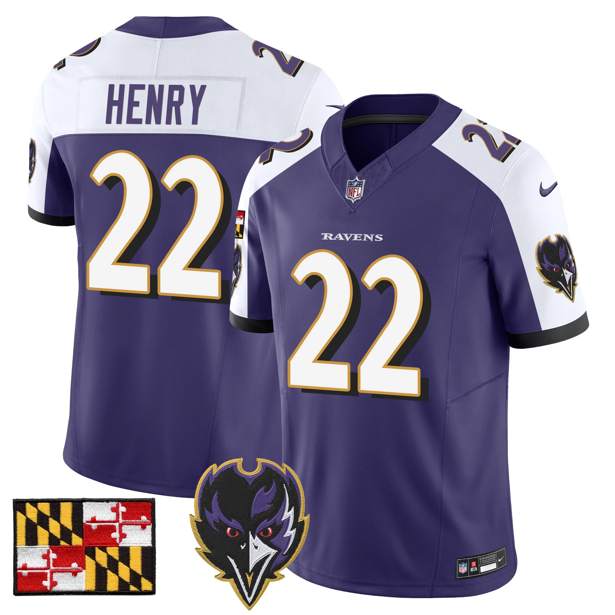 Mens Baltimore Ravens 2024 Maryland Flag Vapor Limited Jersey V2 Derrick Henry Jersey Henry Alternate