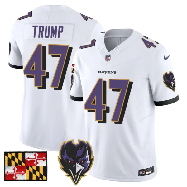 Mens Baltimore Ravens 2024 Maryland Flag Vapor Limited Jersey V2 Donald Trump Jersey White