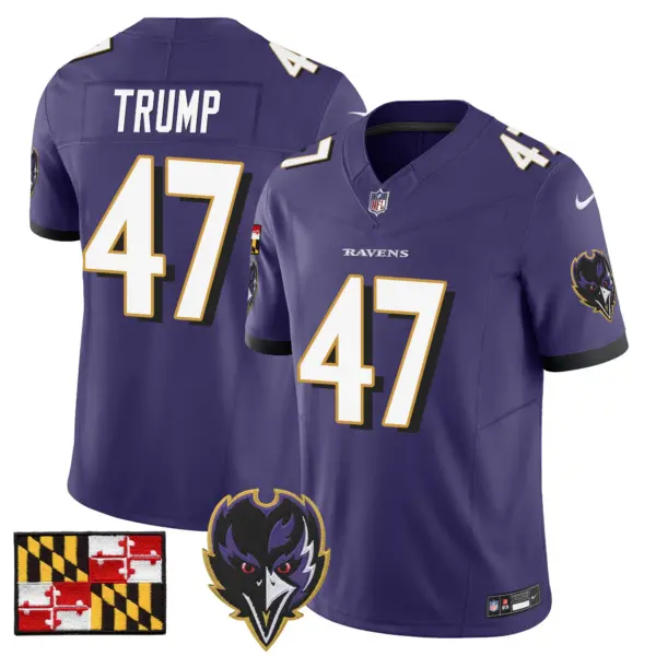 Mens Baltimore Ravens 2024 Maryland Flag Vapor Limited Jersey V2 Donald Trump Jersey Purple Alternate