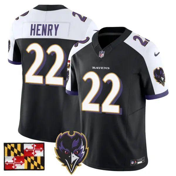 Mens Baltimore Ravens 2024 Maryland Flag Vapor Limited Jersey V2 Derrick Henry Jersey Black Alternate