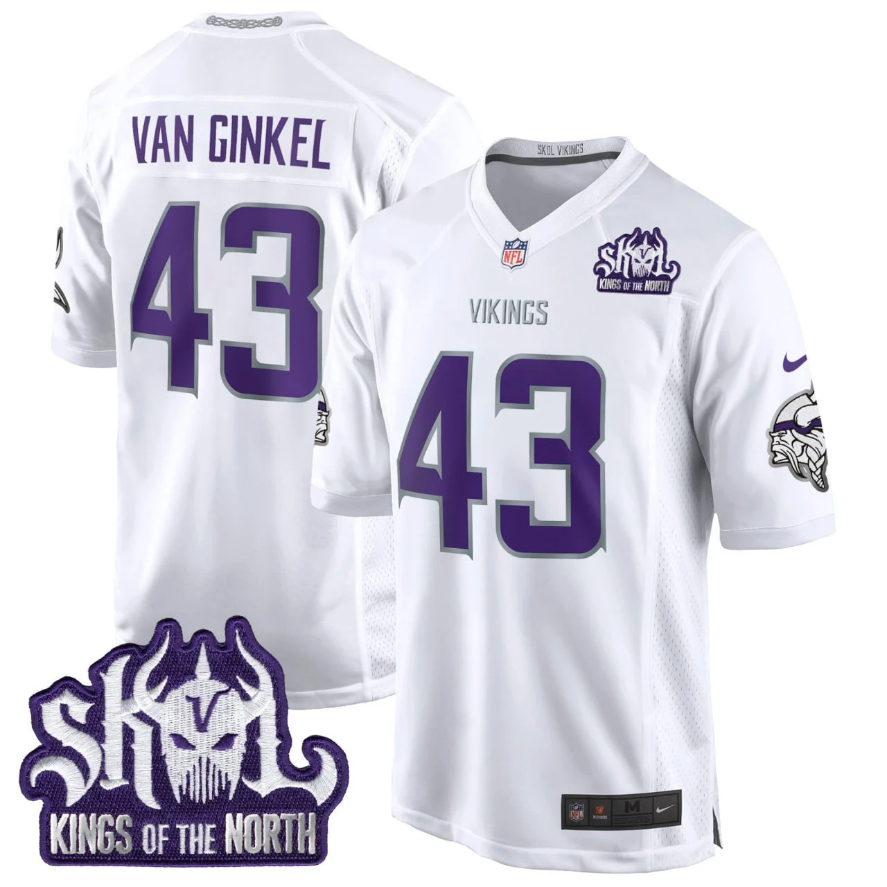 Mens Andrew Van Ginkel #43 Minnesota Vikings 2024 Winter Warrior Skol Patch Game Jersey White Limited