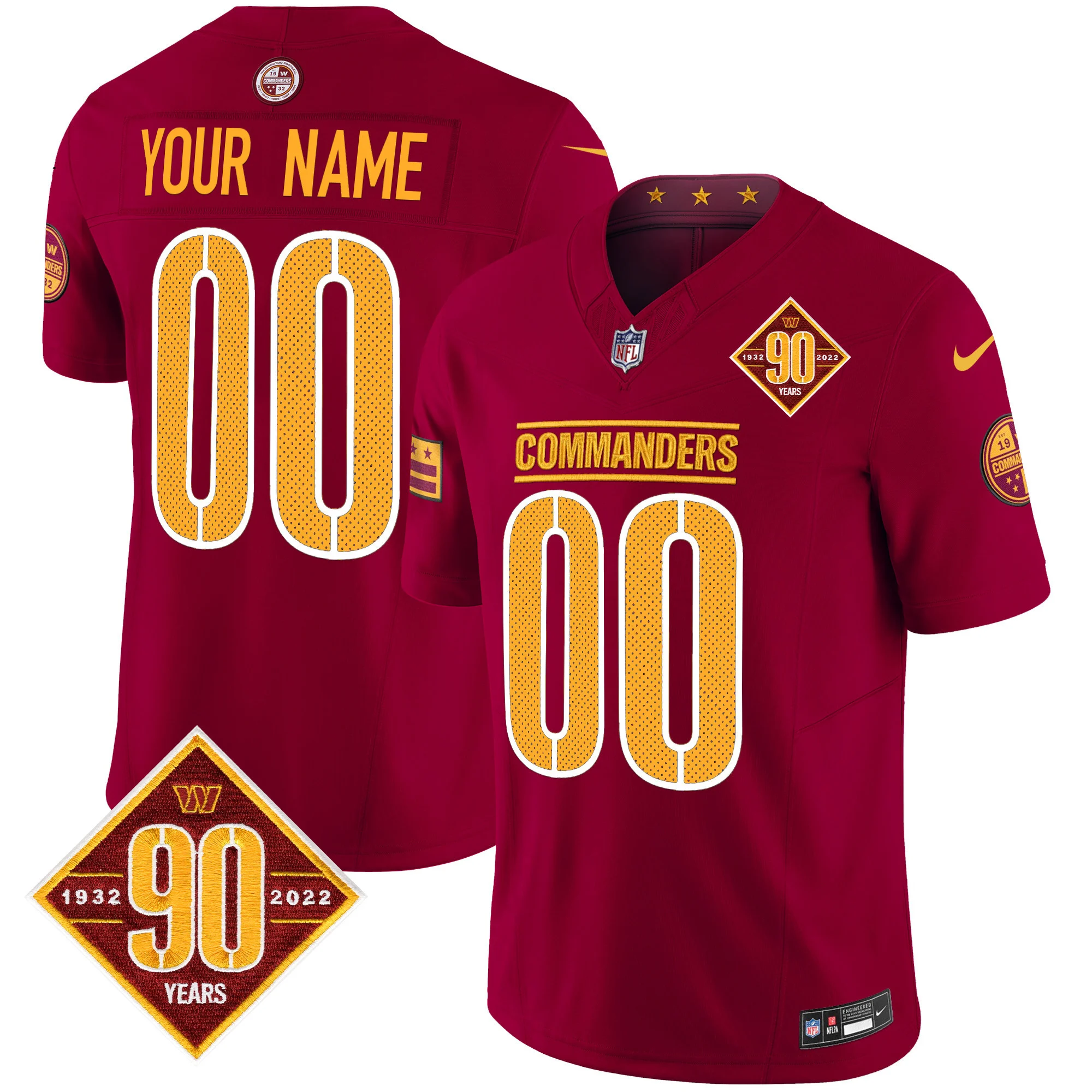 Men’s Washington Commanders 90Th Anniversary Vapor Limited Custom Jersey V4 Burgundy