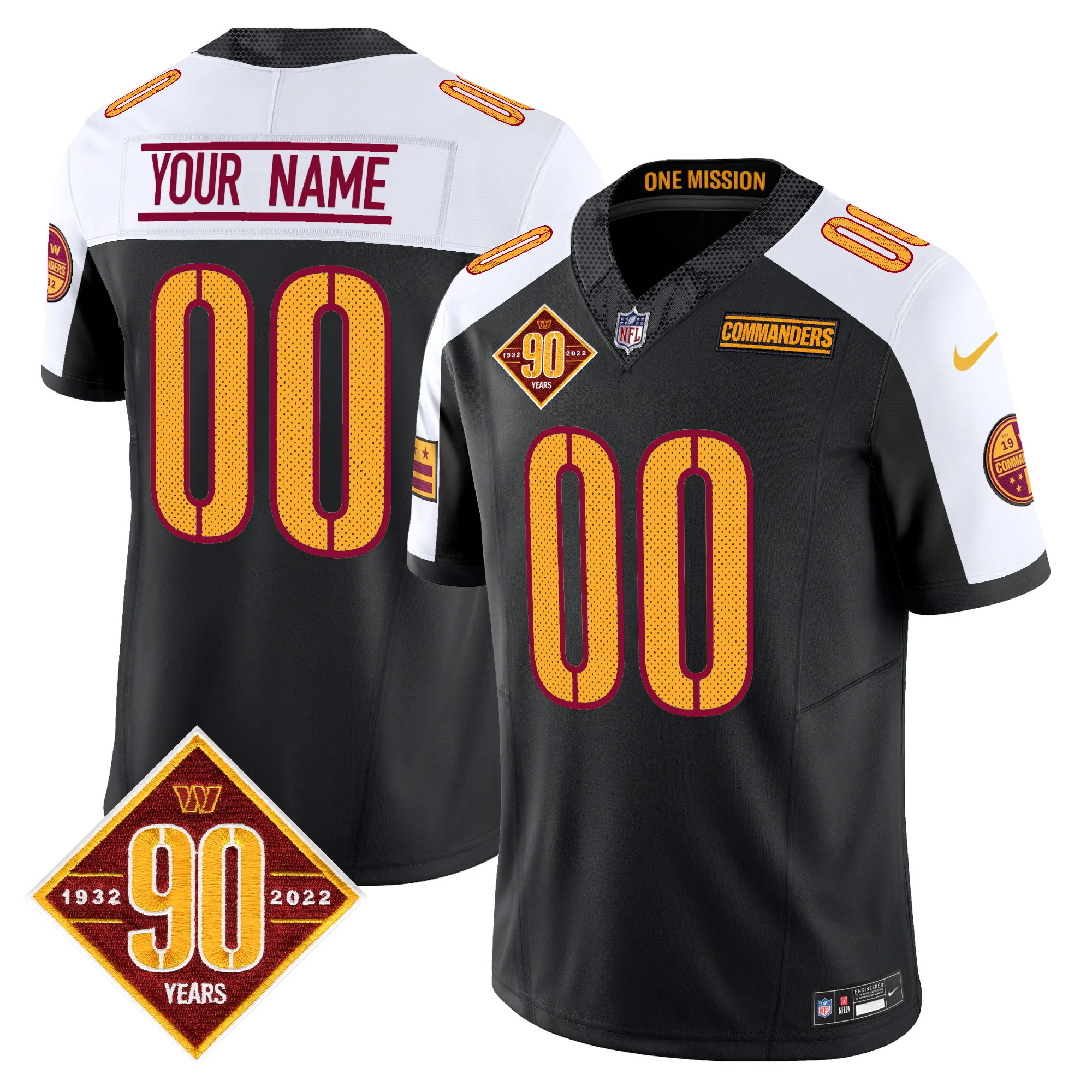 Men’s Washington Commanders 90Th Anniversary Vapor Limited Custom Jersey V4 Black Alternate