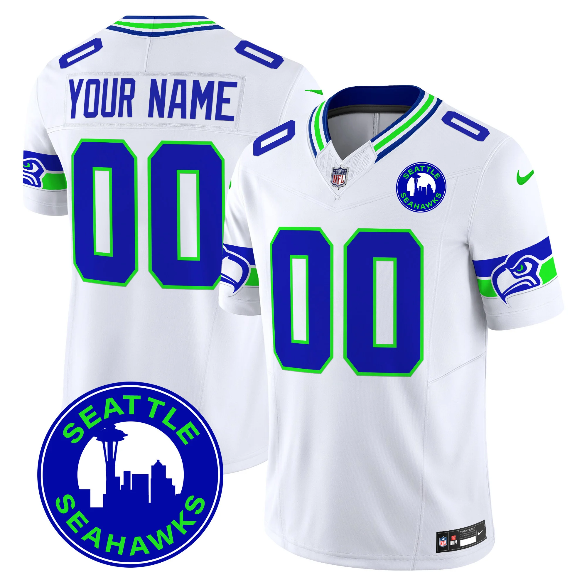 Men’s Seattle Seahawks 2024 Seattle City Patch Vapor Limited Custom Jersey White