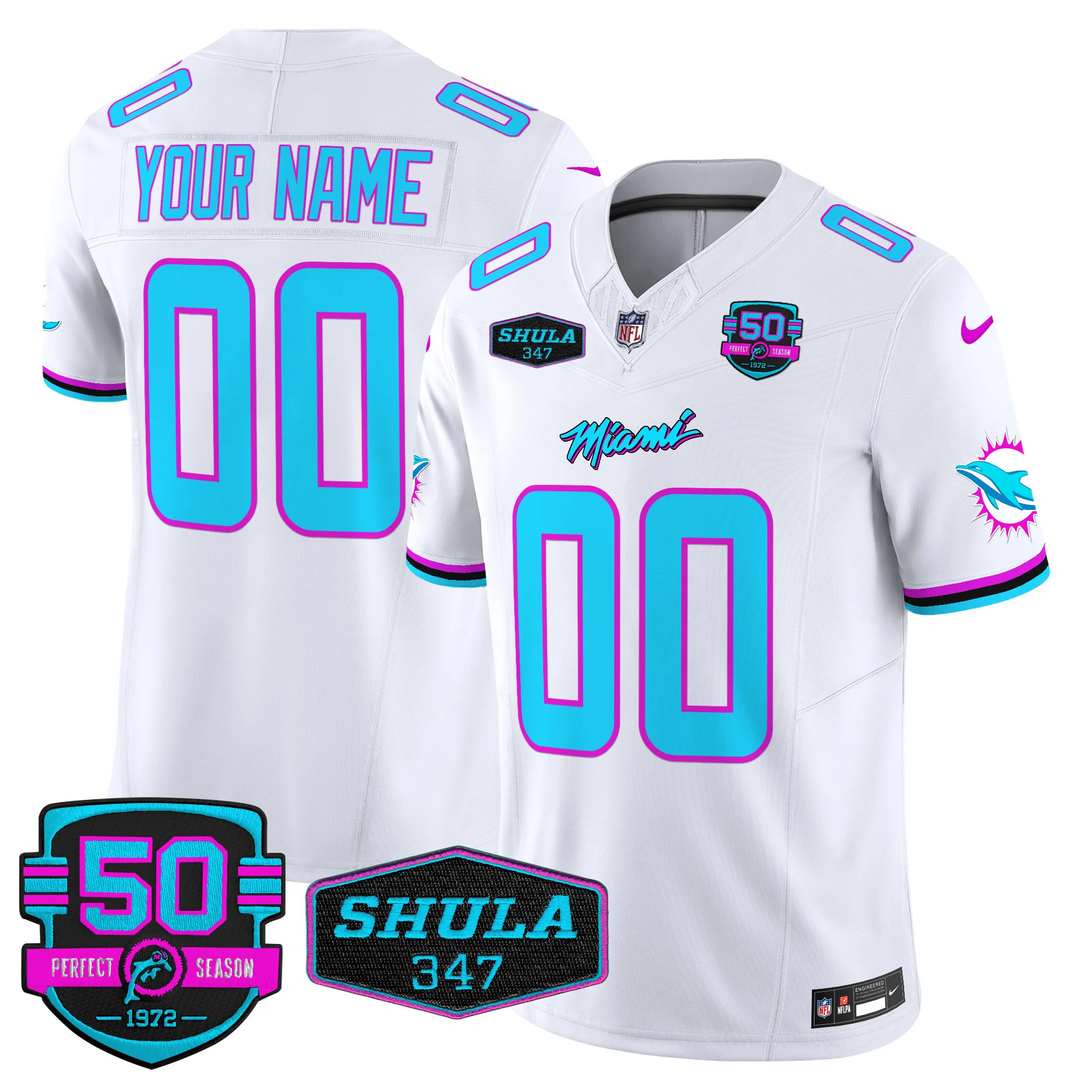 Men’s Miami Dolphins Miami Vice Vapor Limited Custom Jersey V4 White