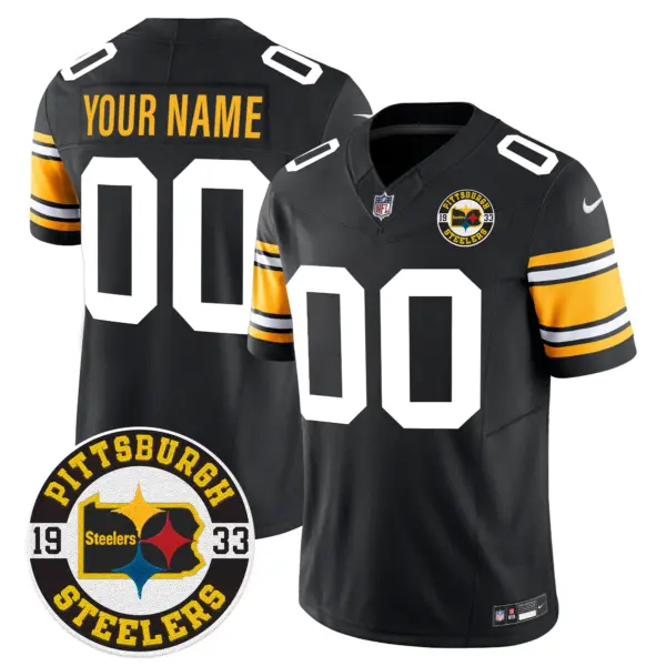 Men’s Pittsburgh Steelers 2024 Vapor Limited Custom Jersey Est 1933 Patch 1975 Throwback